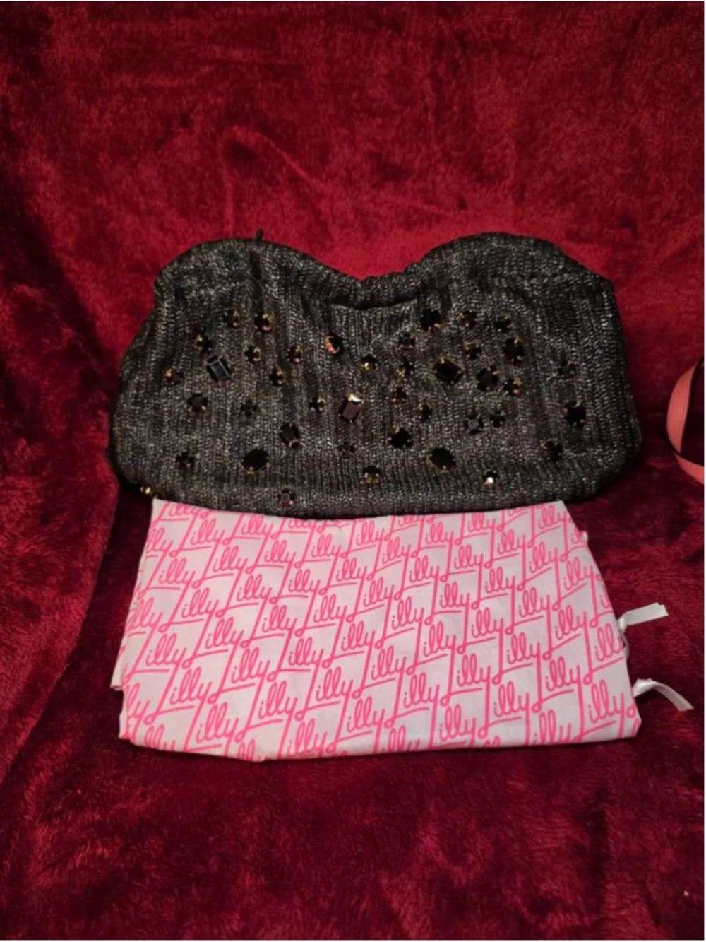 Lilly Pulitzer Black Bejeweled Clutch One Size